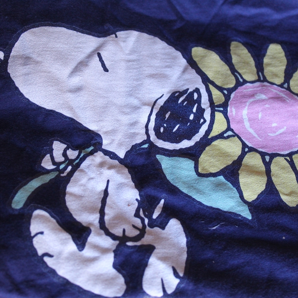 Navy Snoopy Graphic Tee with Sunflower Print